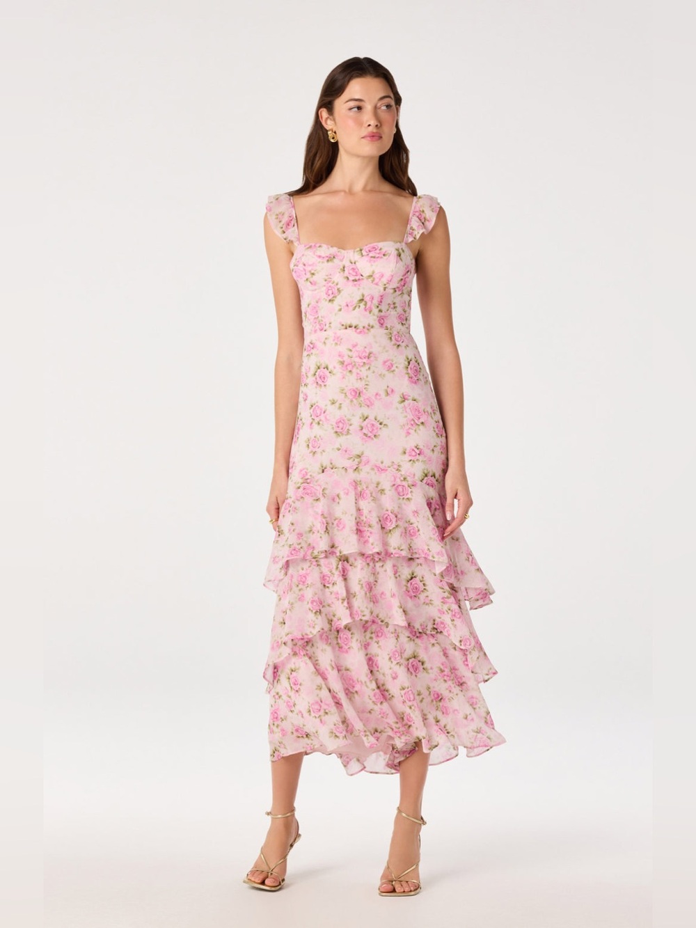 ASTR Alcina Tiered Maxi Dress Pink Small NWT